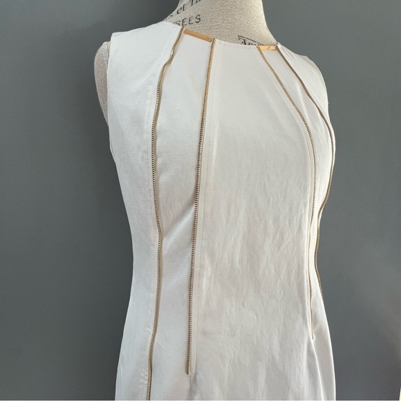CALVIN KLEIN PONTE DRESS Sz 6 White Sleeveless Embellished Zipper Front - Picture 3 of 8